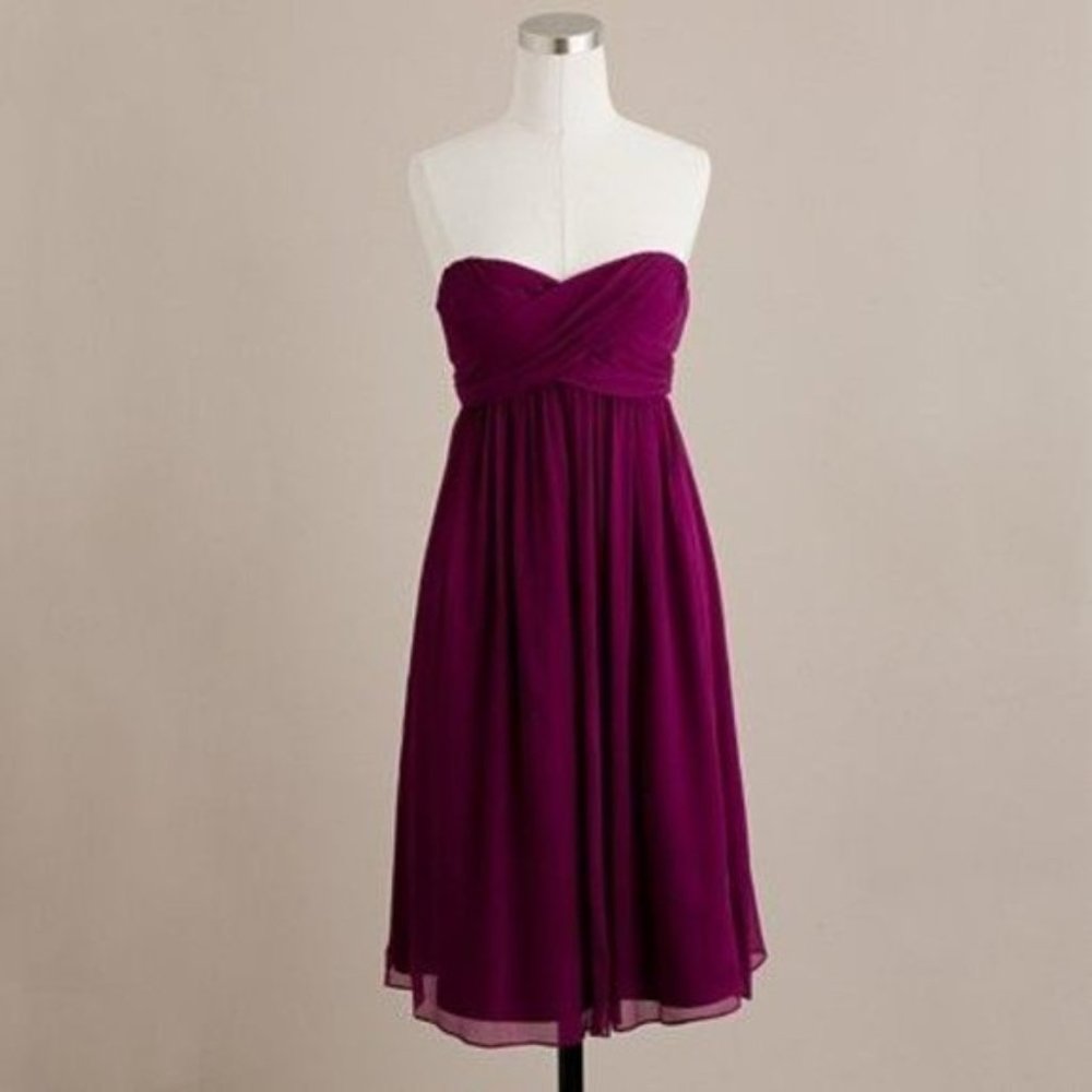 J. Crew Taryn Spiced Wine Silk Chiffon Strapless Dress - Picture 1 of 11